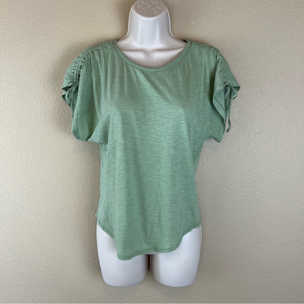 daily practice anthropologie green ruched tie shoulder tee